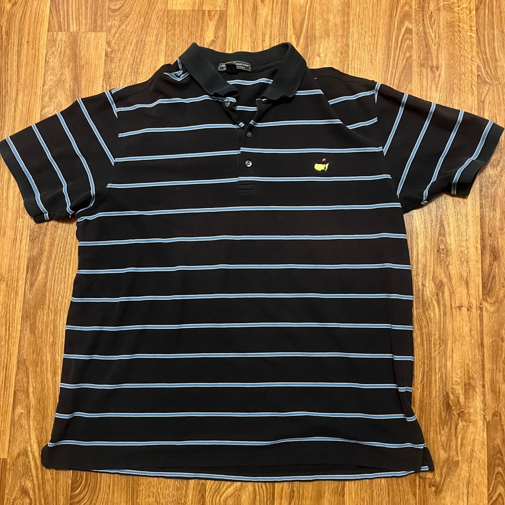 Masters Collection Polo Shirt‎ Men XL Black Blue Striped Golf Augusta
